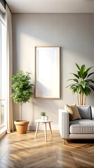 Contemporary empty home interior, wall mockup, 3d render, white Mock-up frame