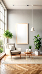 Contemporary empty home interior, wall mockup, 3d render, white Mock-up frame