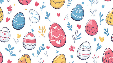 Easter 2D Vector Pattern elements Easter theme featuring repeating elements like Easter eggs bunnies flowers and baskets