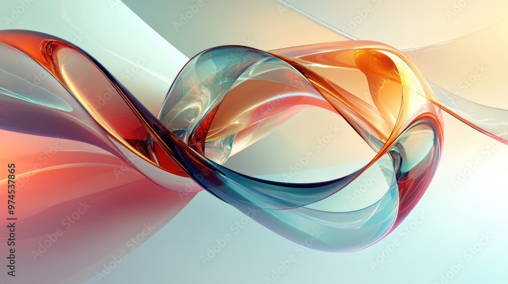 Poster digital rendering of geometric shapes in motion, with a sense of fluidity and dynamic flow