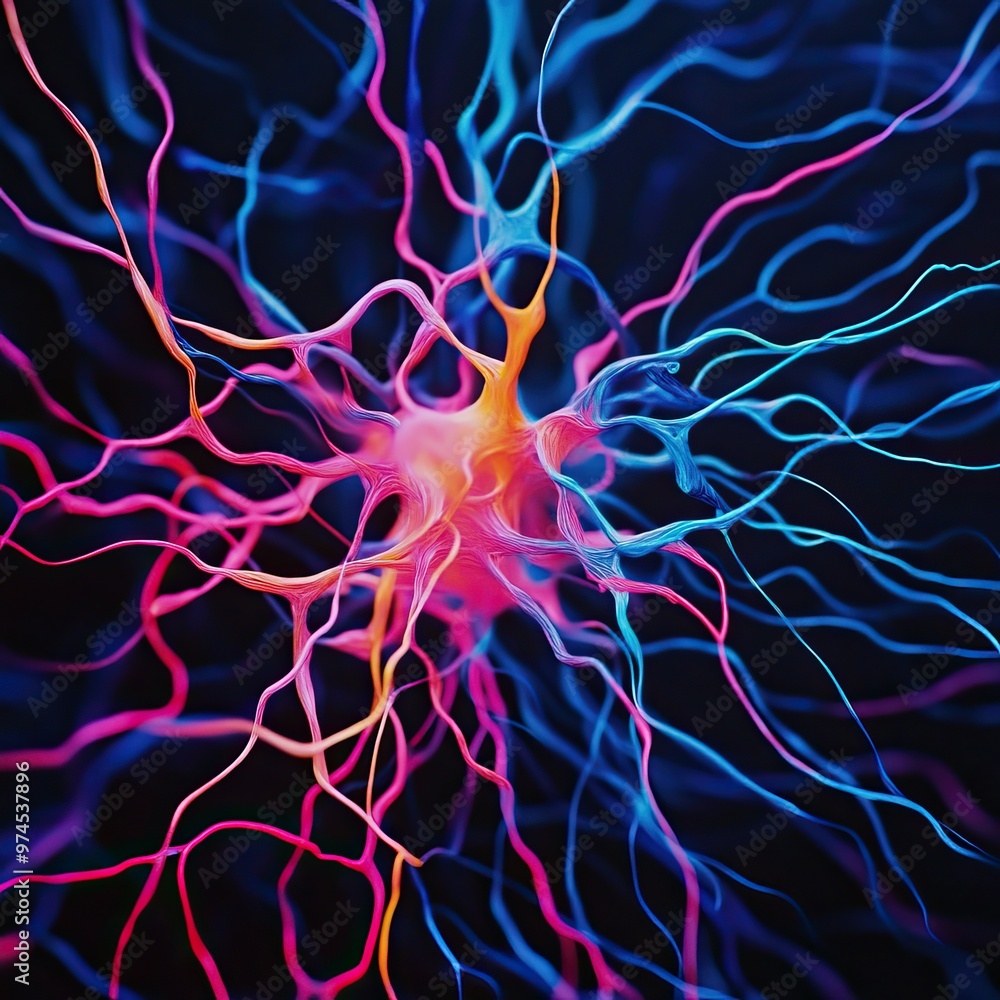 Aufkleber abstract representation of a neuron with vibrant colors, illustrating connections and communication 