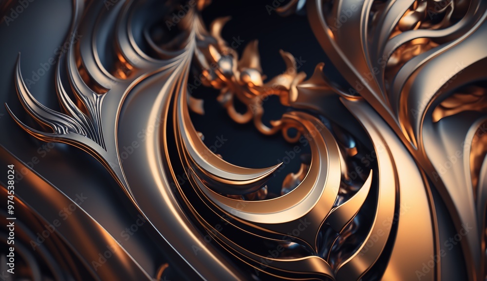 Poster abstract close-up of a futuristic textured surface featuring intricate patterns and metallic element