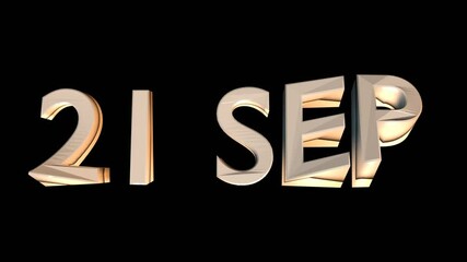 21 September animation for calendar concept isolated on black background