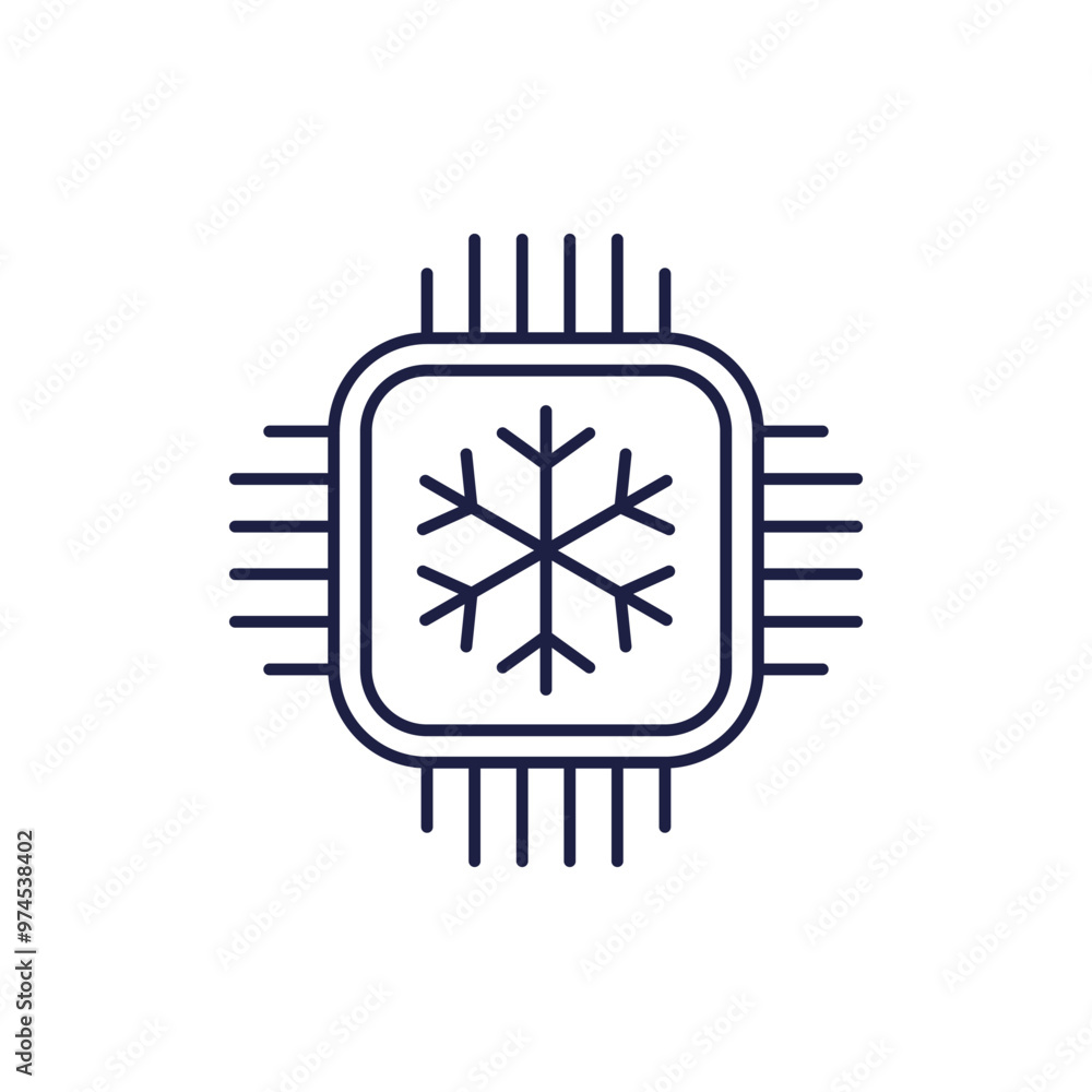 Poster cold cpu icon, processor cooling line vector