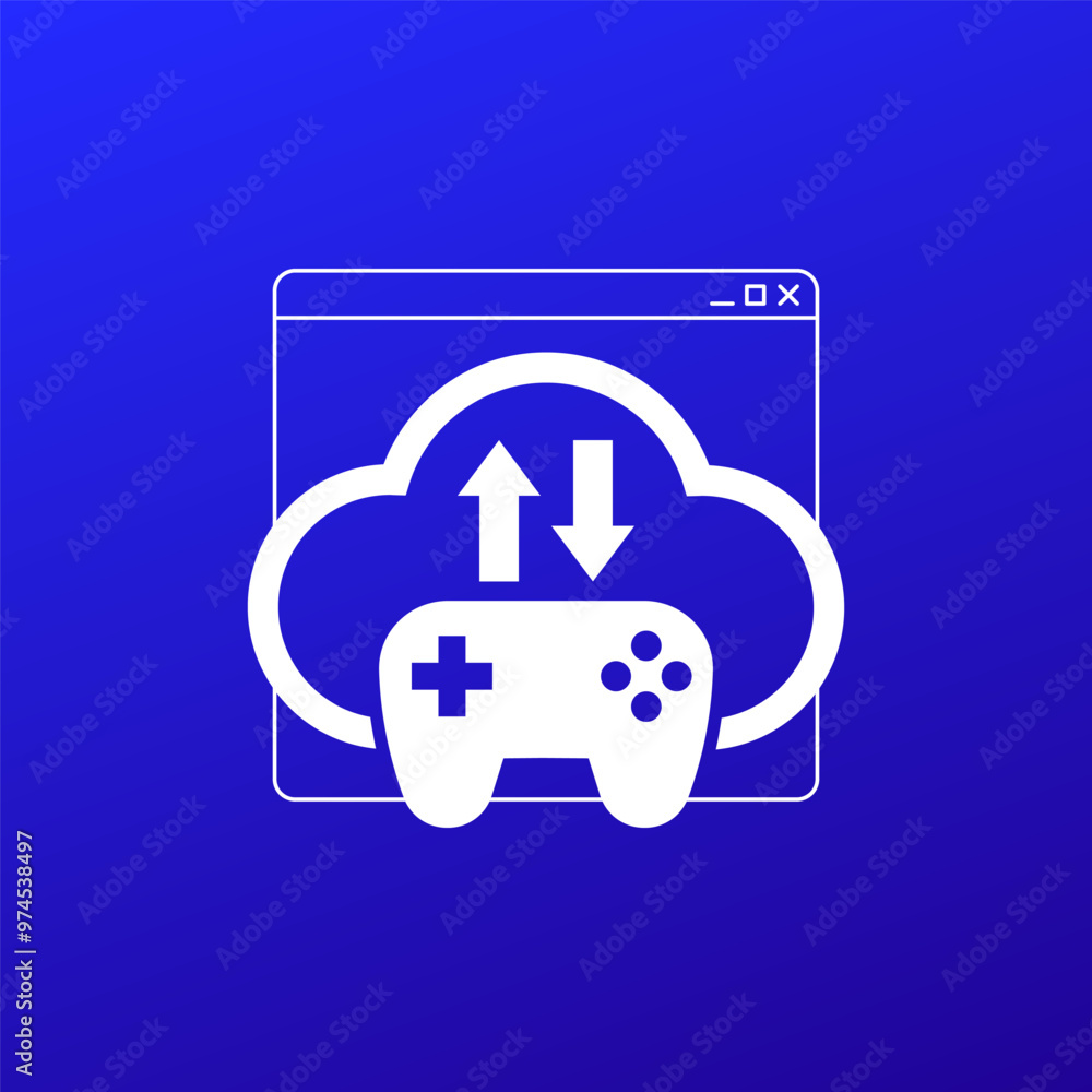 Poster game server icon, gamepad and cloud vector
