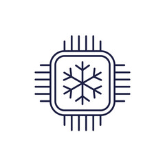 Cold cpu icon, processor cooling line vector