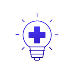 health tips and ideas icon with light bulb and medical cross