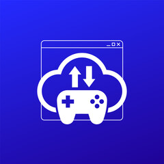 game server icon, gamepad and cloud vector