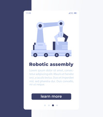 Fototapeta premium Robotic assembly mobile banner with vector icon