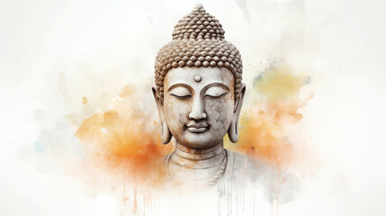 Golden Serenity: Watercolor Buddha - A serene Buddha portrait, rendered in warm watercolor hues, evokes peace and enlightenment. 