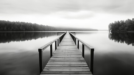 lake black and white wood