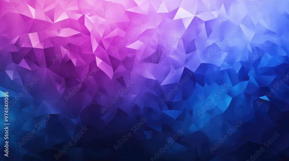 Poster geometric abstract art with a gradient effect, blending triangles and rectangles in shades of blue a