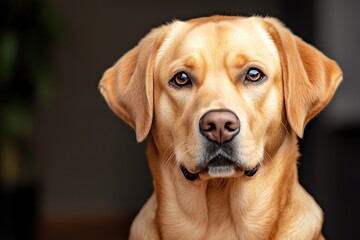 A golden Labrador Retriever posing for a photo, its coat shiny and eyes bright