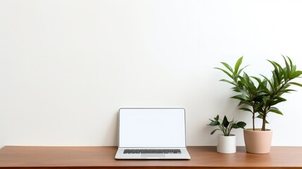plant laptop open on desk