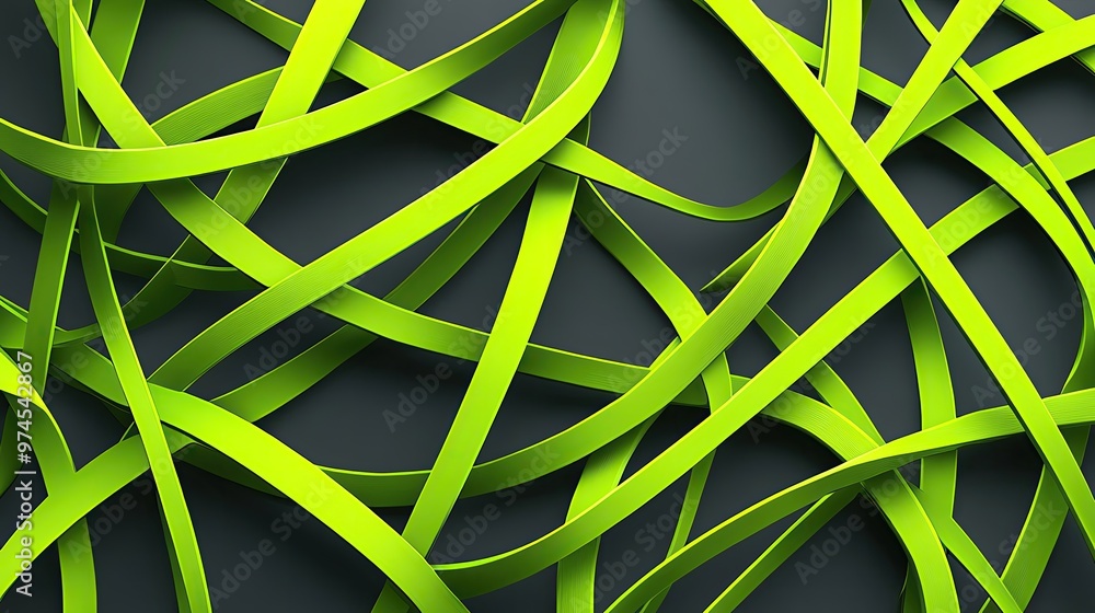 Poster abstract green ribbon texture creating a dynamic and vibrant pattern, perfect for backgrounds and gr