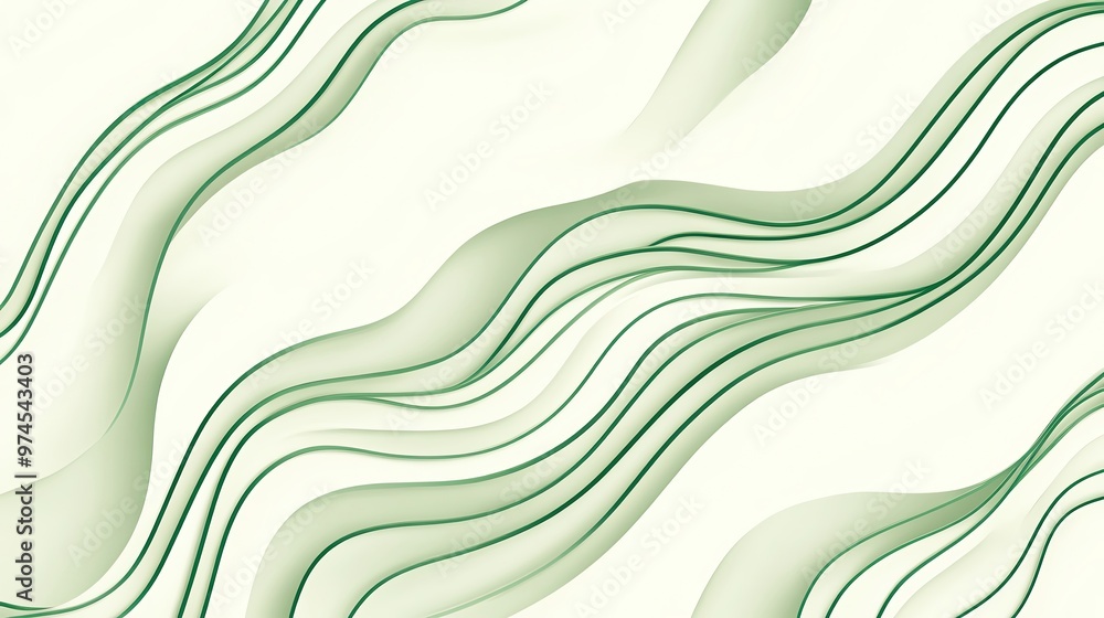 Poster elegant abstract background featuring smooth green lines on a soft cream backdrop, perfect for moder