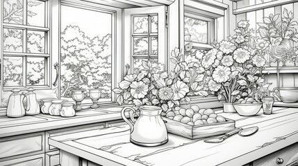 Fototapeta premium wooden kitchen coloring book