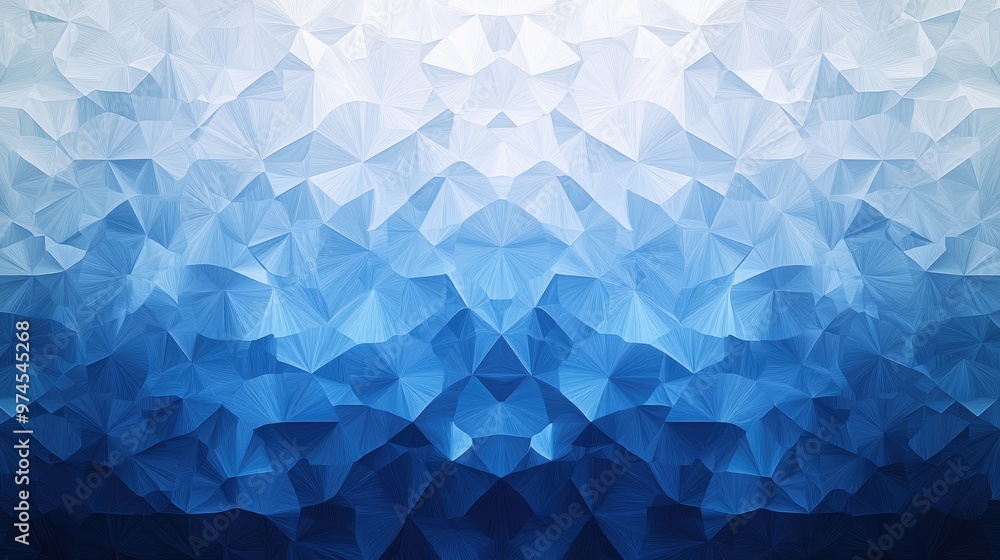 Poster symmetrical geometric pattern formed by a cluster of triangular shapes in a soothing blue gradient