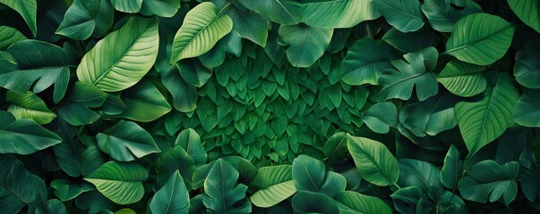 Fototapeta premium A vibrant and lush arrangement of green leaves, creating a serene and calming atmosphere perfect for nature and wellness themes.