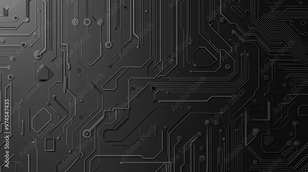Poster dark abstract background showing a futuristic circuit board, with lines and geometric shapes