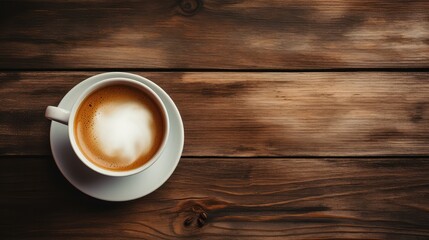 wooden cup of coffee overhead