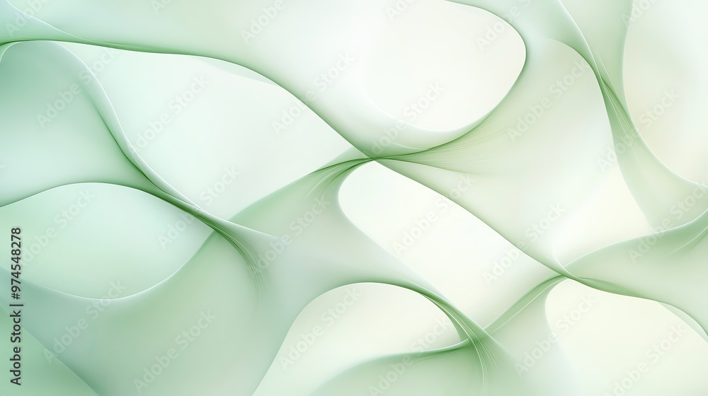 Poster abstract wavy pattern in soft green tones, creating a soothing and harmonious visual experience for 