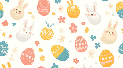 Easter 2D Vector Pattern elements Easter theme featuring repeating elements like Easter eggs bunnies flowers and baskets