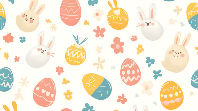 Easter 2D Vector Pattern elements Easter theme featuring repeating elements like Easter eggs bunnies flowers and baskets