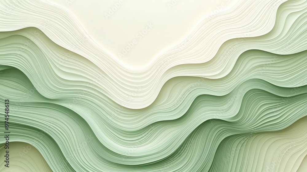 Poster abstract layered background in soft greens and neutrals, perfect for creating a serene and modern vi