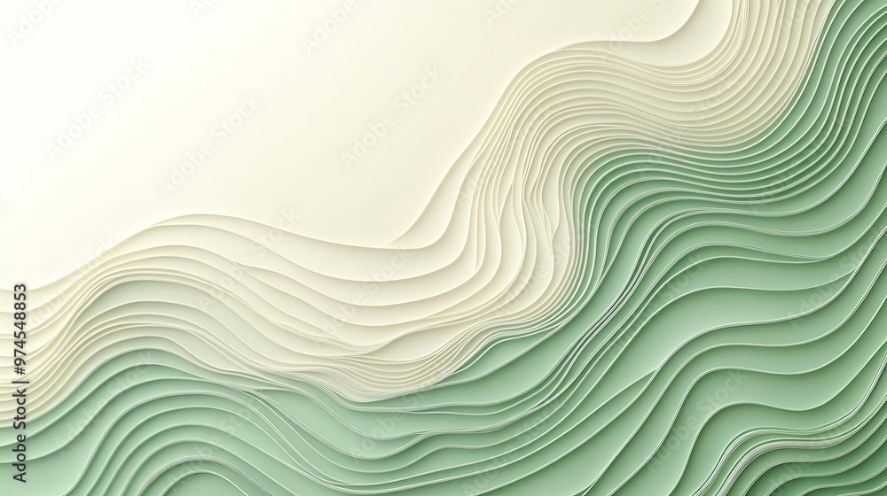 Poster abstract waves in soothing green and cream tones create a harmonious visual experience, perfect for 