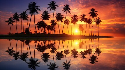 reflection palm trees sunset