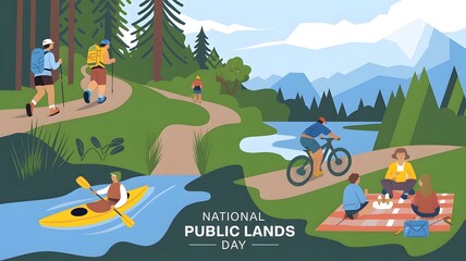 Illustration of National Public Lands Day with a diverse group of people from different backgrounds and ages