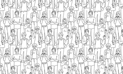 Diverse crowd of people background in outline.