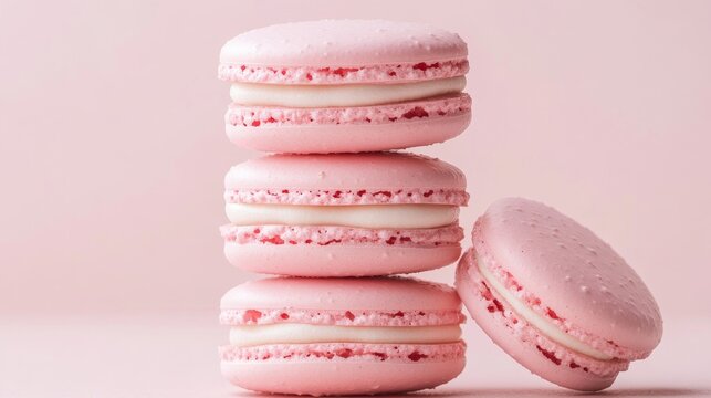 stack of pink macarons on pastel background, sweet dessert concept