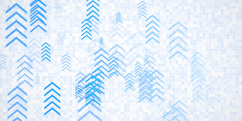 Abstract blue arrows and grid pattern on a light background. Concept of growth, progress, and data analytics. 3D Rendering