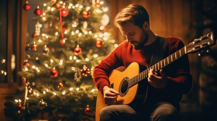 Obraz premium holiday christmas tree guitar