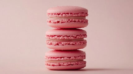 Stack of pink macarons on pink background, minimalist dessert and pastel food concept