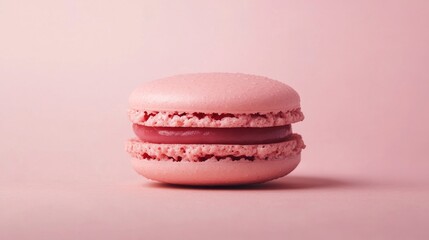 Pink macaron on a pink background, sweet dessert concept