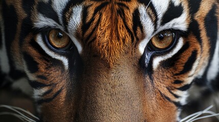 Close-up of a tiger's face with intense gaze, wildlife photography concept