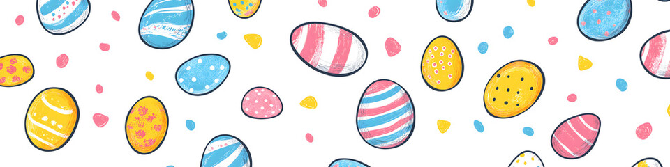 Easter 2D Vector Pattern elements Easter theme featuring repeating elements like Easter eggs bunnies flowers and baskets