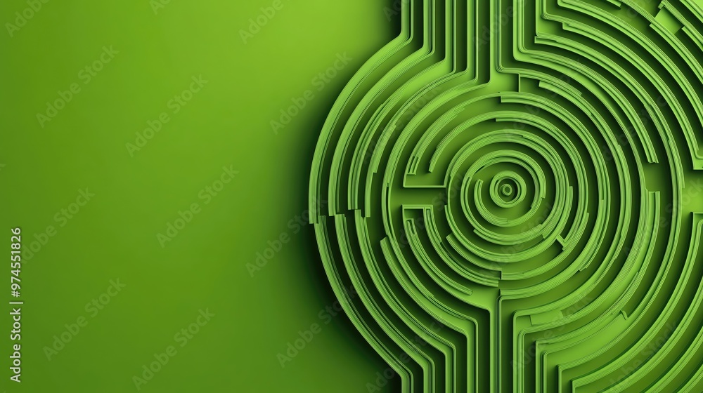 Poster abstract green maze design, showcasing intricate lines and patterns. perfect for backgrounds, textur