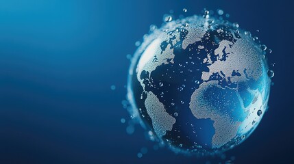 Fototapeta premium Water droplets shape the continents on a translucent globe, emphasizing global water awareness and conservation efforts.