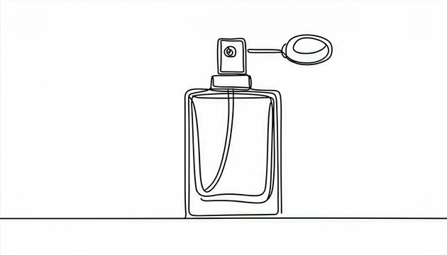 recommend clip art: Single continuous line drawing of perfume bottle with a bulb atomizer; isolated on white background