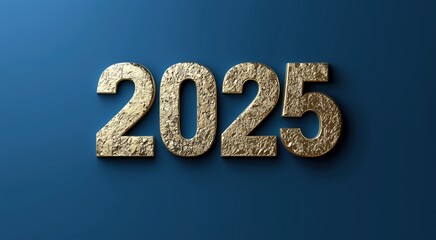 Gold 2025 numerals on a blue background. New Year celebrations and festive events. promotional