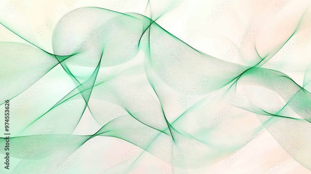 Poster elegant abstract design featuring smooth green waves and soft gradients, perfect for backgrounds or 