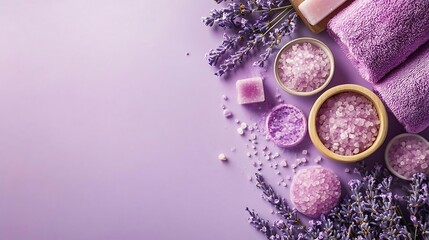 Lavender Spa Products on Purple Background