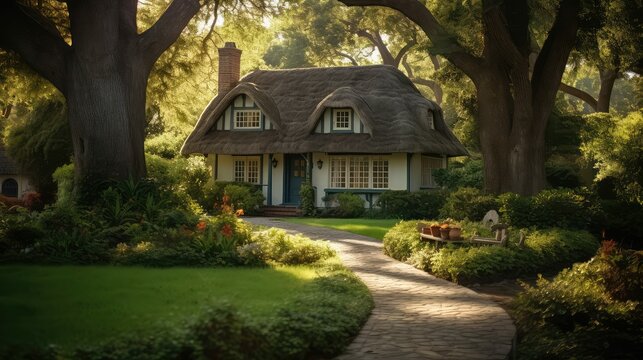 thatched house in neighborhood