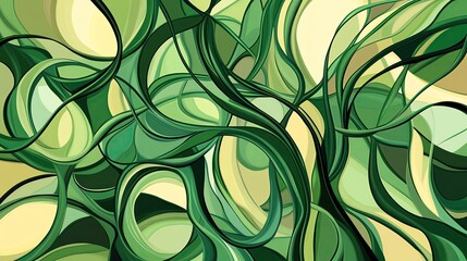 An abstract representation of flowing green curves with a soft color palette, evoking a sense of tranquility and nature.