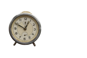 Old czech alarm clock standing, isolated on white background with copyspace, time conceptual photo