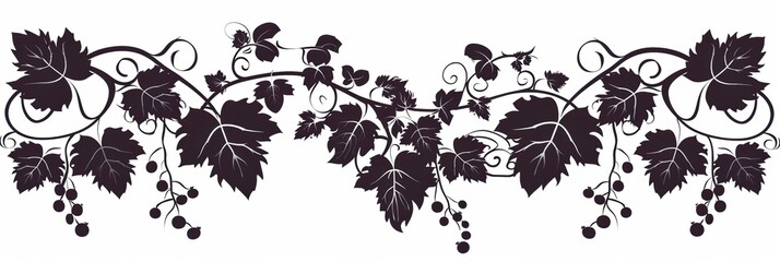 Black vector illustration border drawing design of grape leaf vine